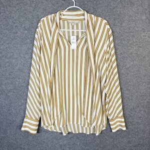 Loft Women's Orange and White Striped Long Sleeved Lightweight Blouse Size L